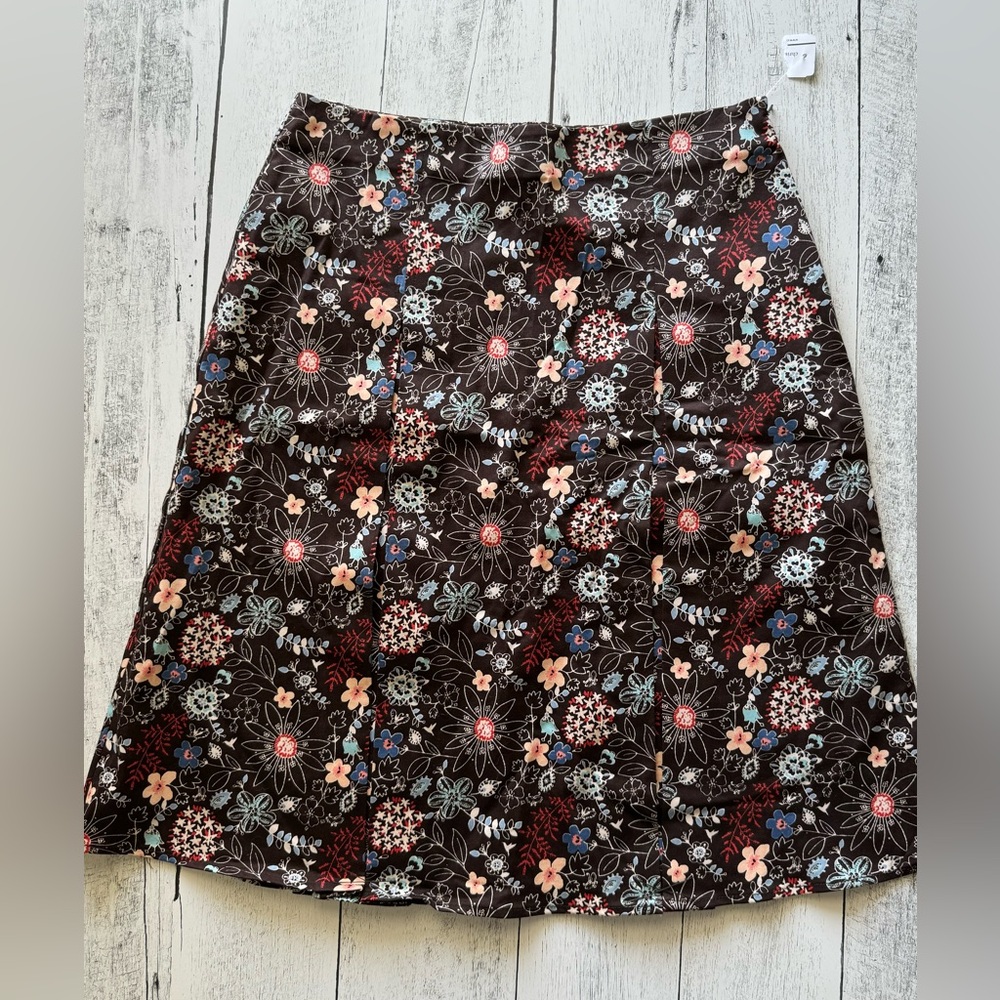 New Christopher & Banks Brown Pleaded Flare ‎ Floral Midi  Skirt